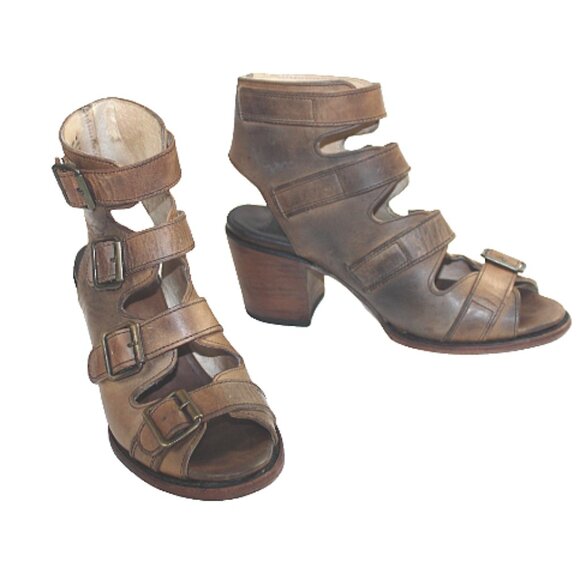 Freebird By Steven Quail Tan Leather Caged Gladiator Heels, Size 8 - Picture 6 of 14